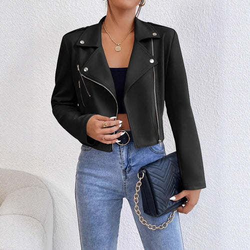 Ladies Stylish Faux Leather Biker Jacket with Asymmetrical Zipper Amarae