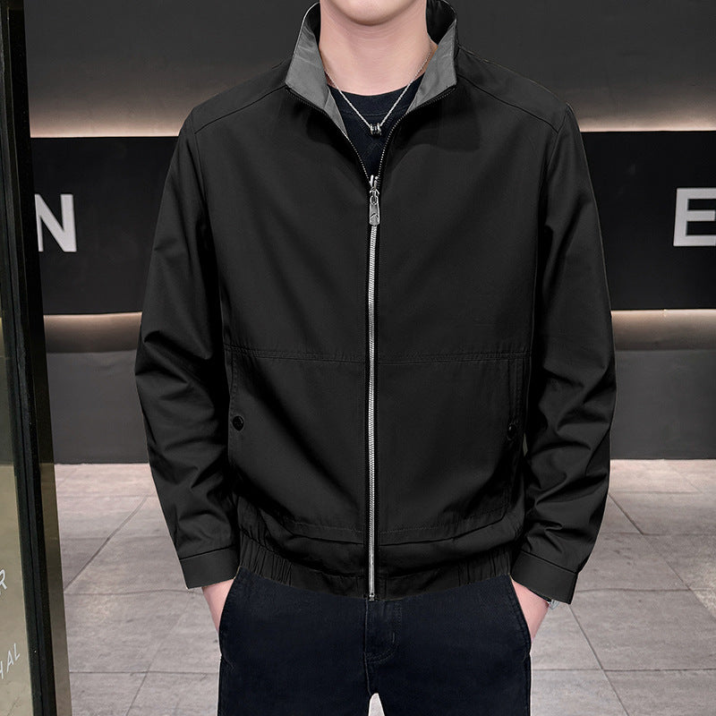 Men's Minimalistic City Zip Jacket made of microfiber with stand-up collar, concealed pockets, and elastic hem Amarae