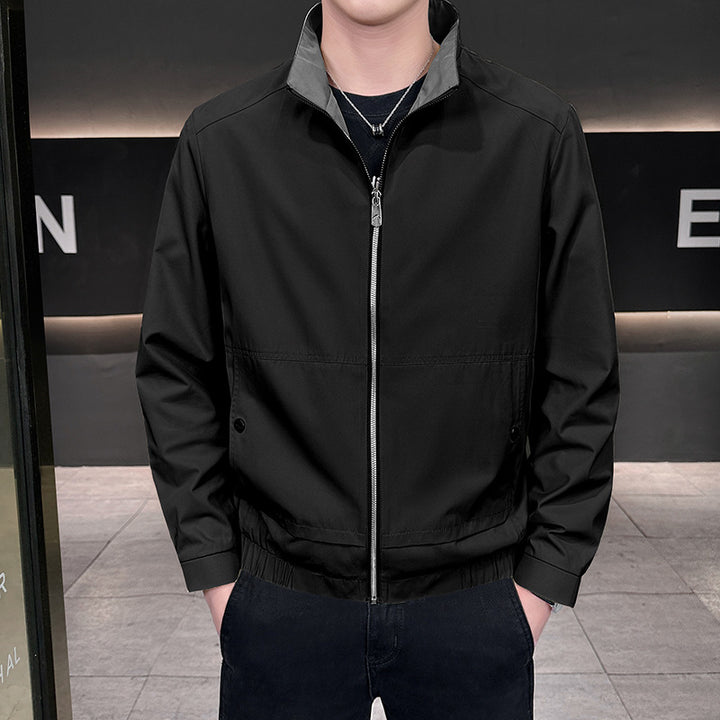 Men's Minimalistic City Zip Jacket made of microfiber with stand-up collar, concealed pockets, and elastic hem Amarae