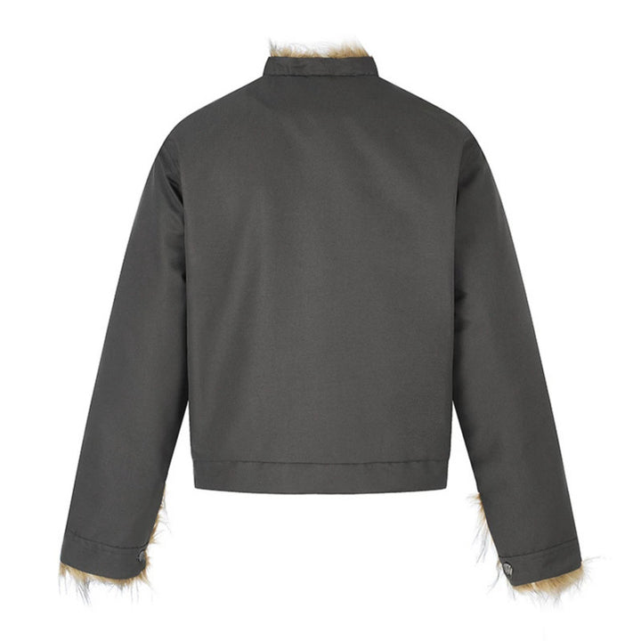 Women's Short Jacket with Faux Fur Lining, Stand-Up Collar and Concealed Button Placket Amarae