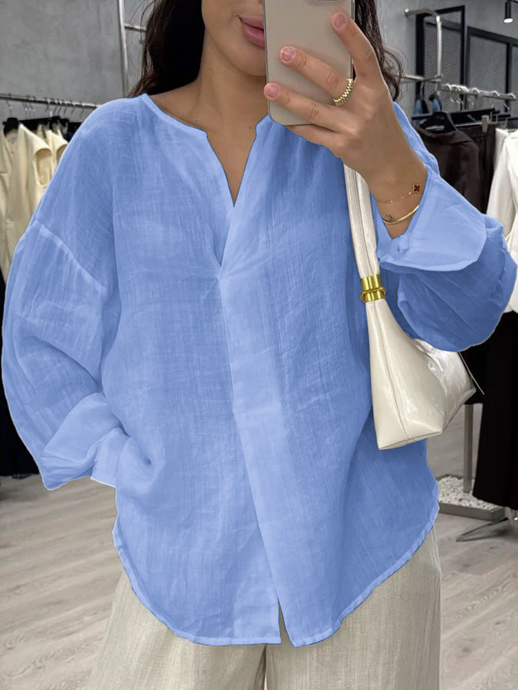 Casual V-neck linen top for women with relaxed fit Lune London