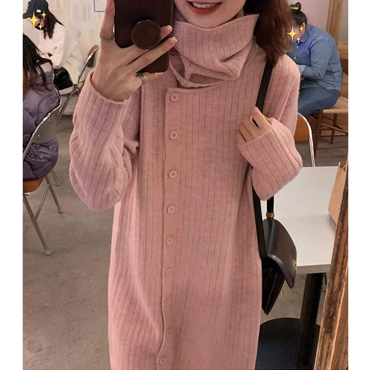 Robe en tricot pour femme avec col haut et fermeture à boutons Chic & Stil