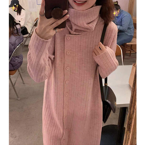 Robe en tricot pour femme avec col haut et fermeture à boutons Chic & Stil