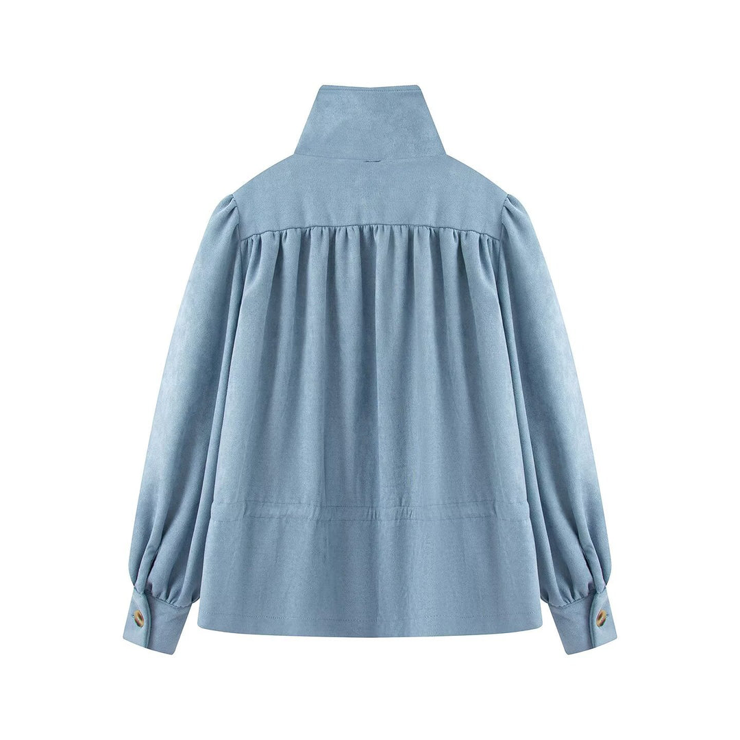 Women's Tailorable Short Jacket with Drawstring, Stand-up Collar, and Balloon Sleeves Amarae