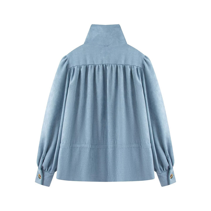Women's Tailorable Short Jacket with Drawstring, Stand-up Collar, and Balloon Sleeves Amarae