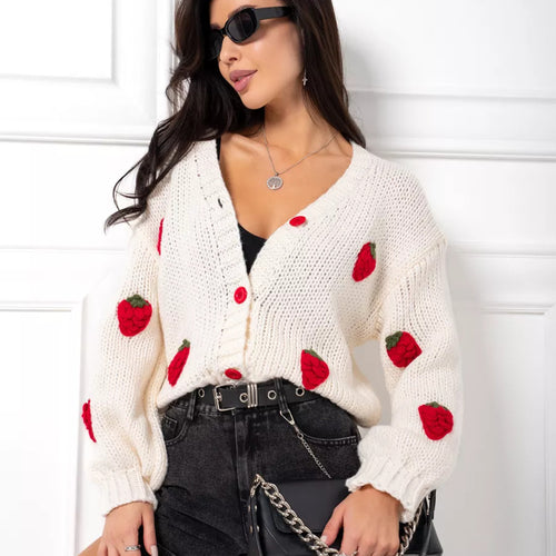 Cardigan pour femme avec des appliqués fruités et des détails de boutons modernes Chic & Stil