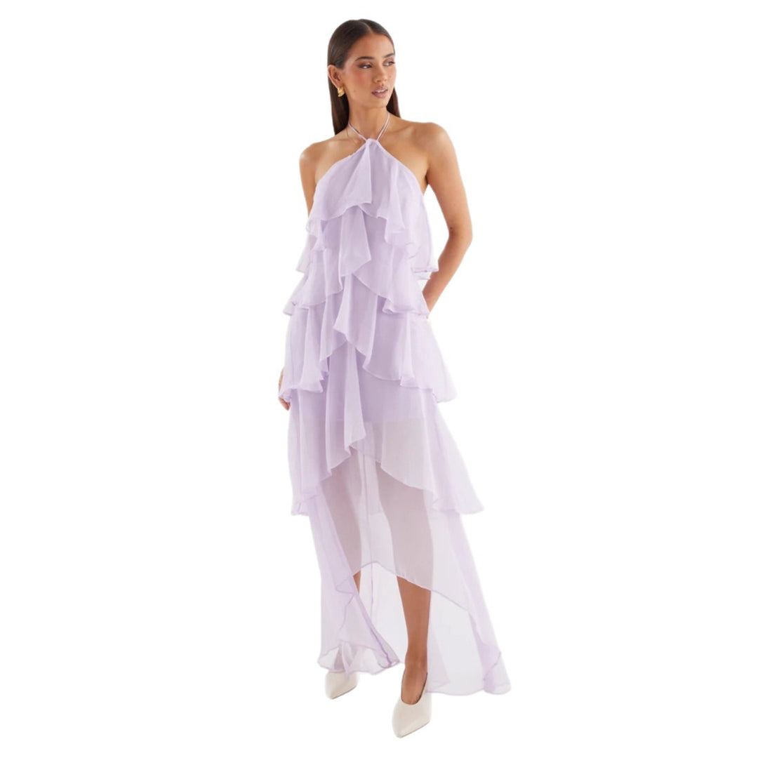 Women's Chiffon Maxi Dress with Multi-Layered Ruffle Details Lune London