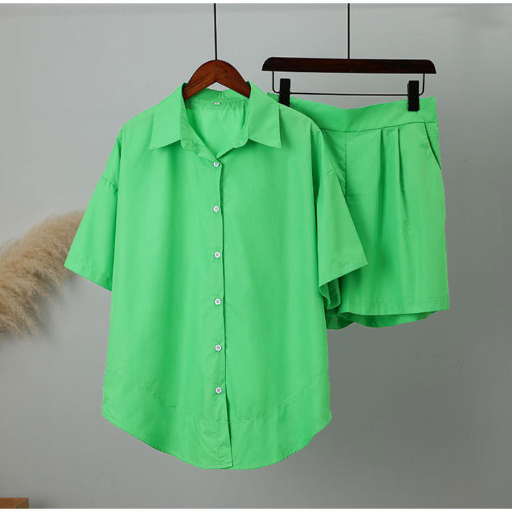 Women's Casual Button-Up Blouse and Chic Shorts Set