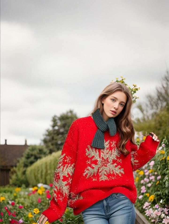 Oversized knit sweater for women with festive design Lune London
