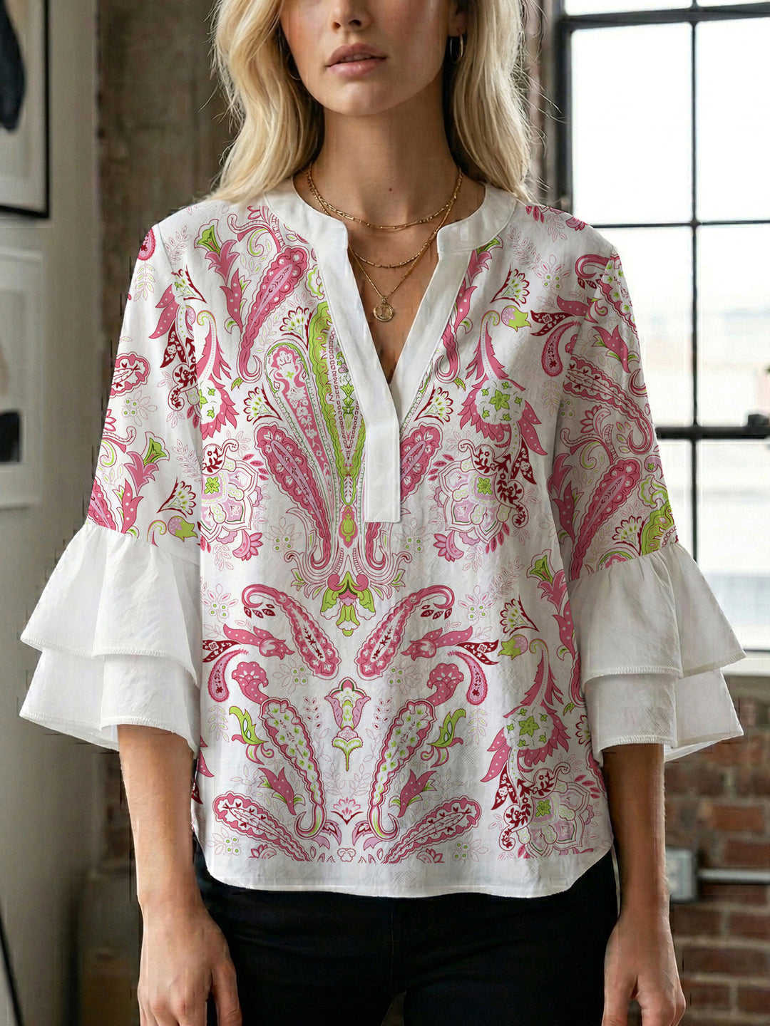 Women's flower creation with voluminous ruffled sleeves Lune London