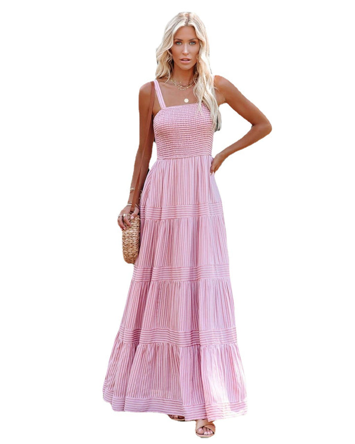 Ladies maxi dress with light ruffle style and elastic bustier Lune London
