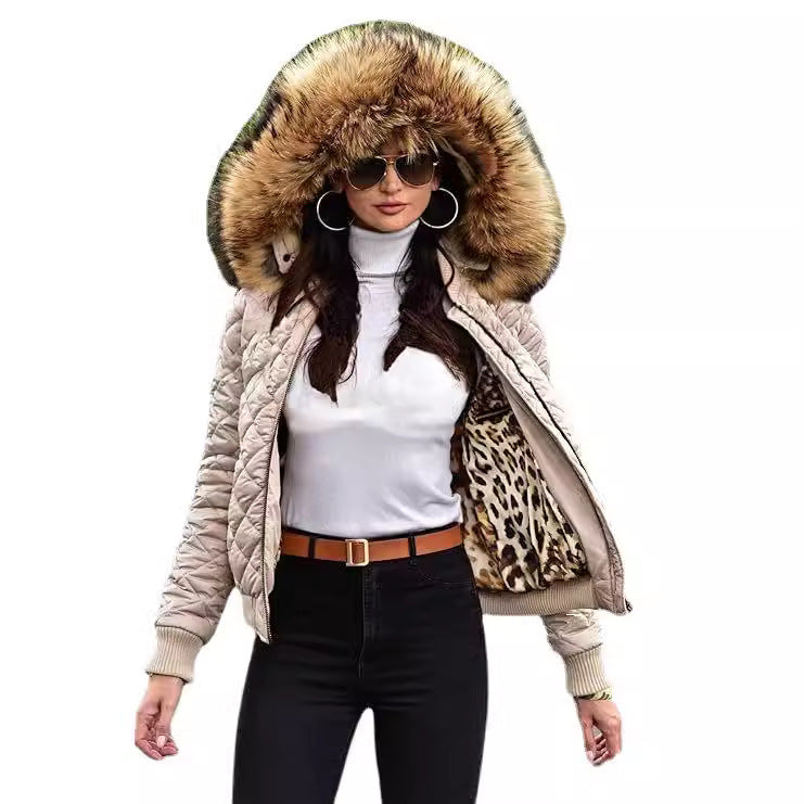 Ladies Urban Quilted Jacket with Soft Plush Collar Lune London
