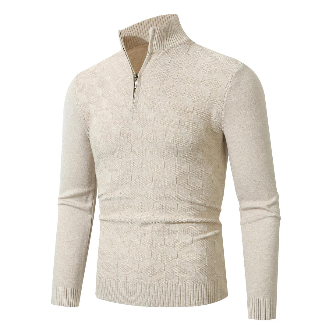 Trendy knitted sweater for men with half-zip and textured design Lune London