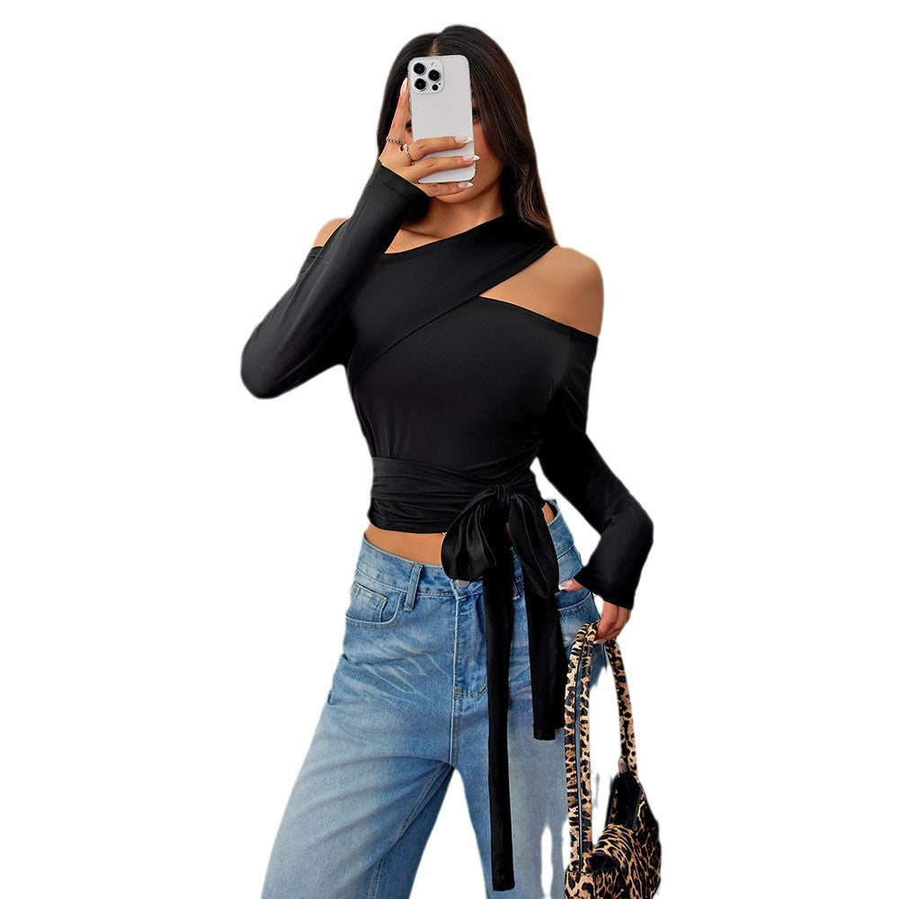 Asymmetrical wrap top for women with an elegant halter design and stylish gathering Chic & Stil