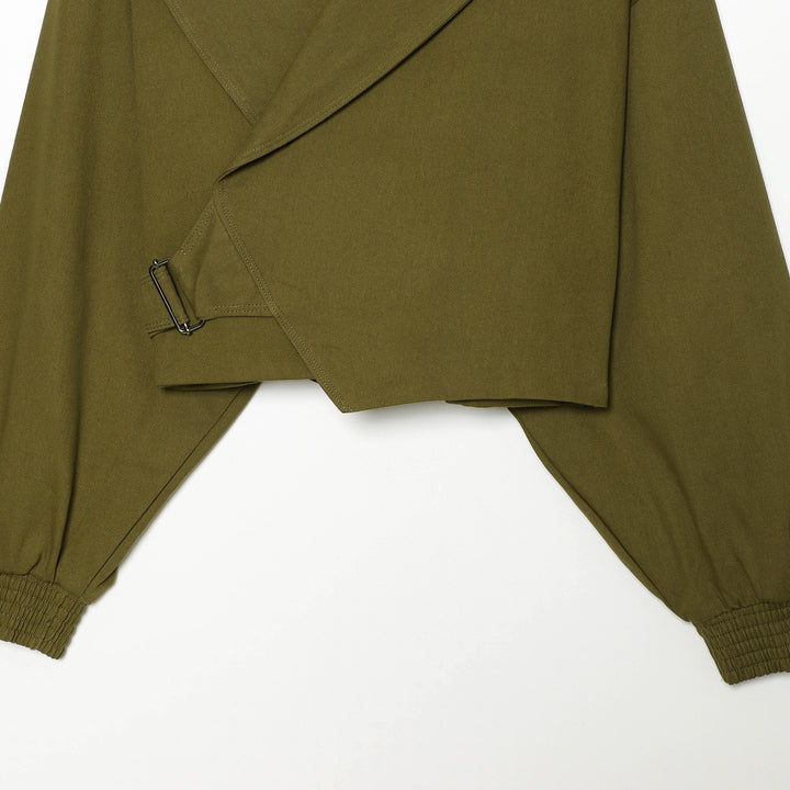 Women's short jacket with wide sailor collar, balloon sleeves, and asymmetrical buckle closure Amarae
