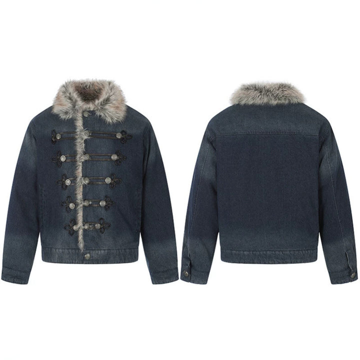 Ladies' denim jacket with faux fur collar and military decorative buttons Amarae