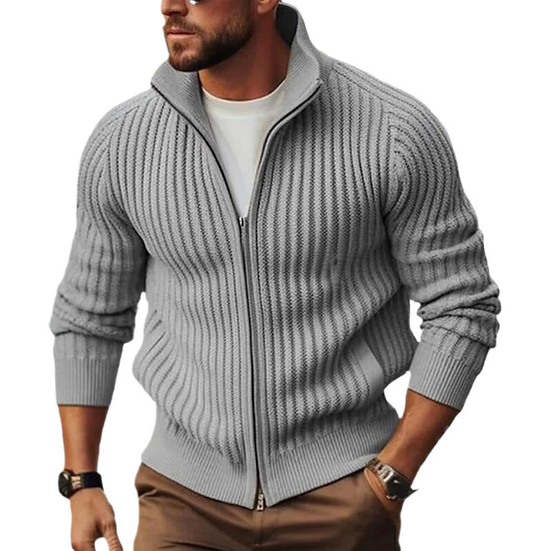 Men's knit jacket with modern ribbed details and a full zipper Lune London