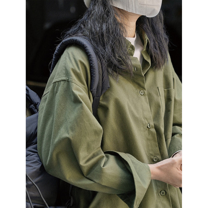 Women's Loose Utility Shirt made of Cotton Twill with Chest Pocket Amarae