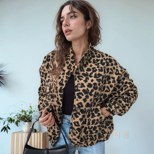 Amarae leopard print plush teddy jacket for women