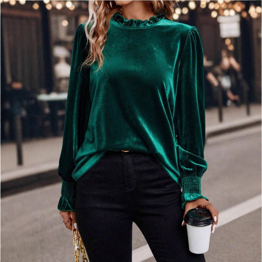 Dames Élégant et Ludique Plissé Velours Top Chic & Stil