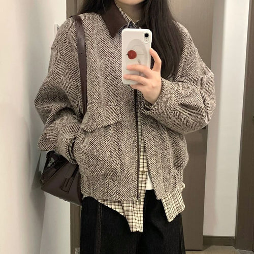 Veste en laine décontractée pour femmes avec motif à carreaux Chic & Stil