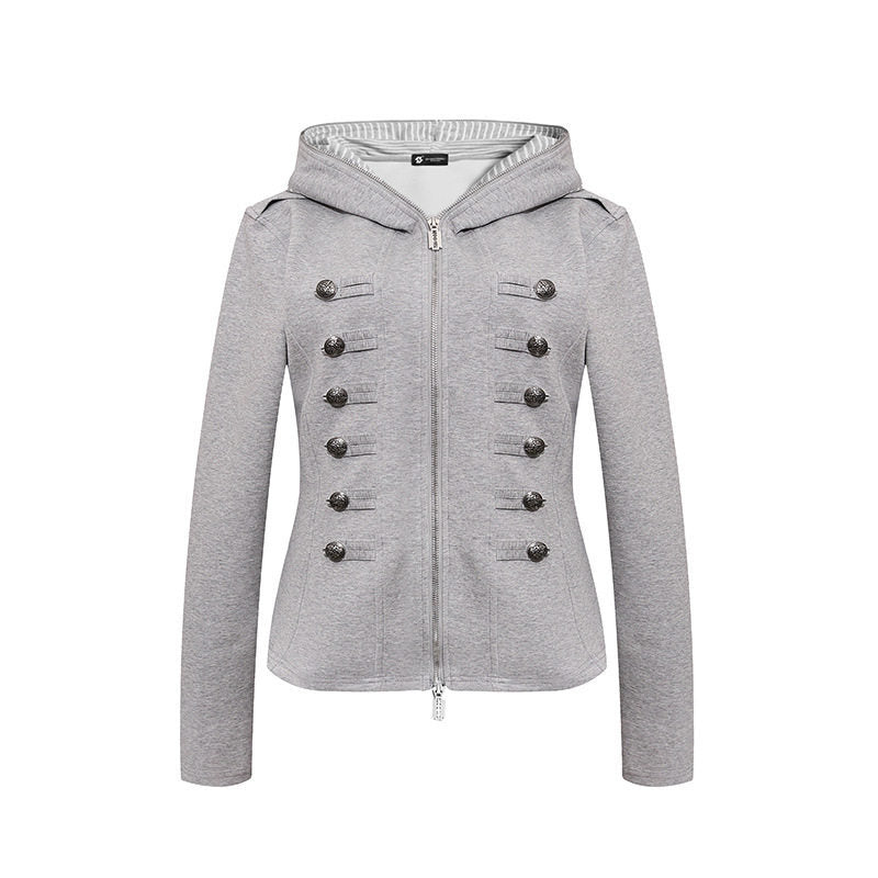 Women's fitted hooded sweat jacket with decorative double row and metal buttons Amarae
