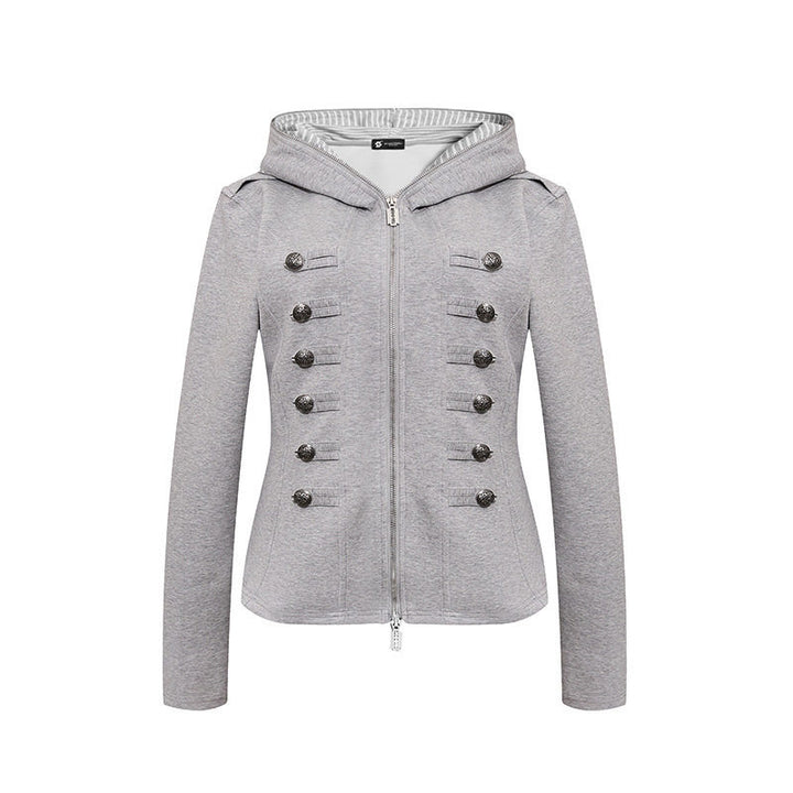 Women's fitted hooded sweat jacket with decorative double row and metal buttons Amarae