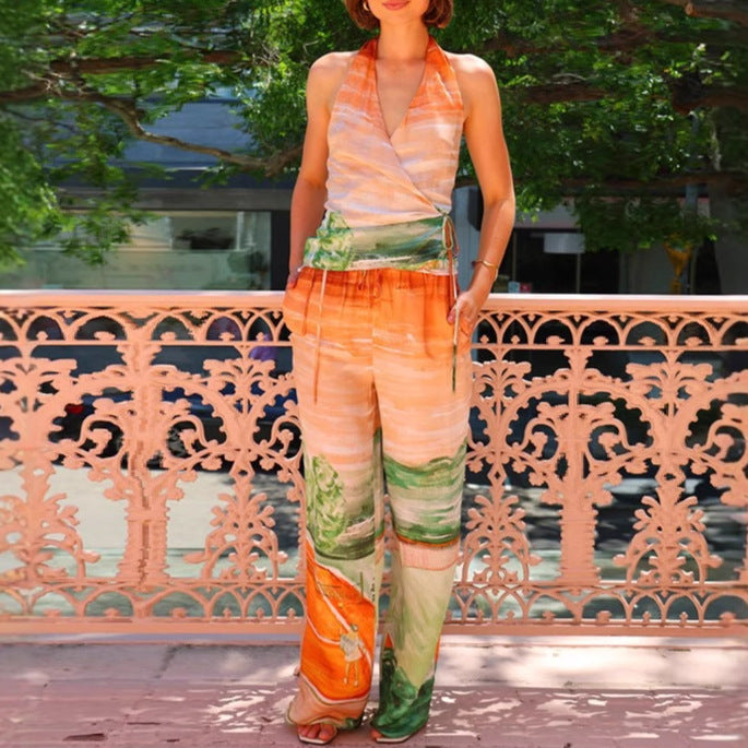 Women's wrap jumpsuit with floral design and elastic waistband Lune London