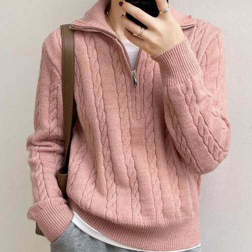 Pull en tricot épais pour femme avec col montant et motif en cable Chic & Stil