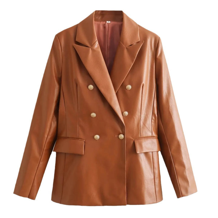 Elegant blazer jacket in faux leather for women Lune London