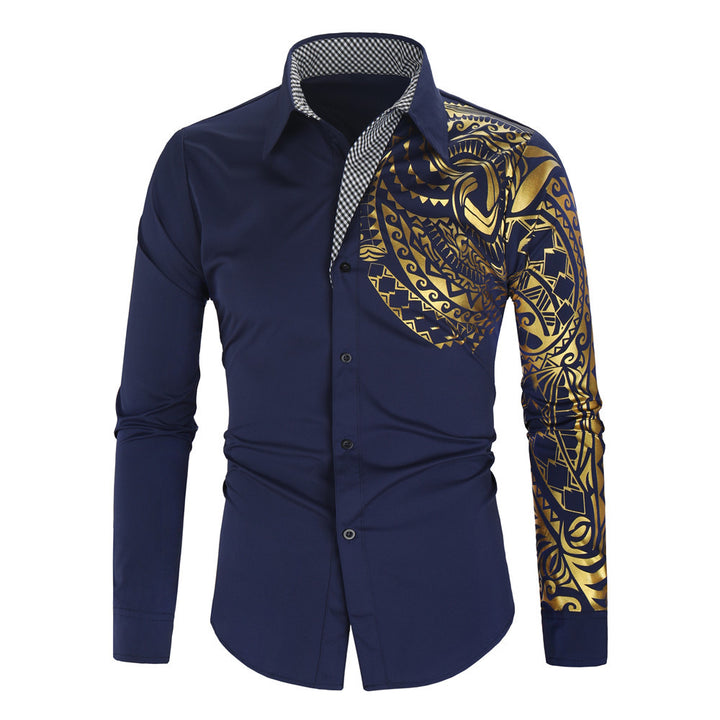 Long Sleeve Shirt for Men with Exotic Printed Design and Contrasting Collar Lune London