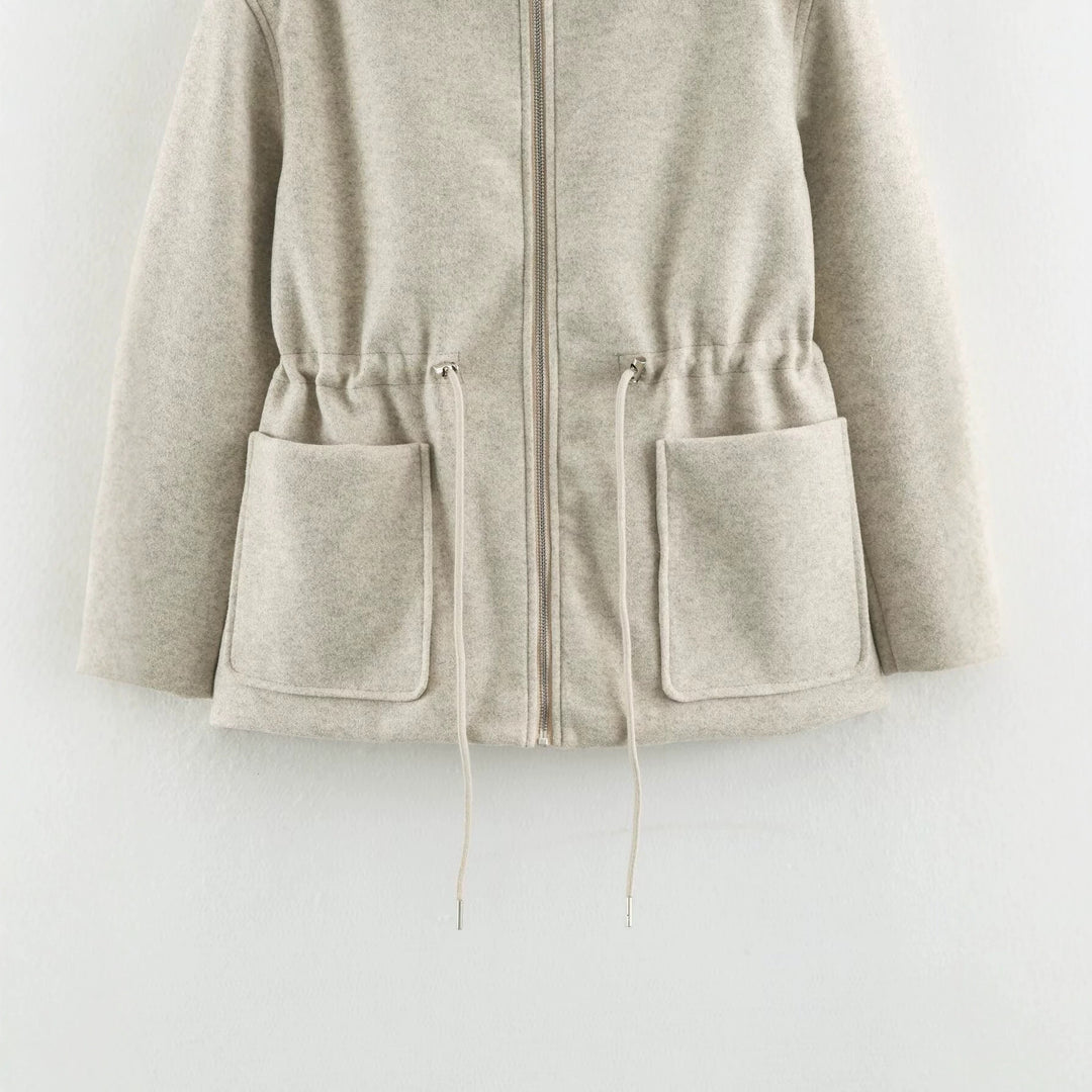 Women's short jacket made of wool blend with drawstring waist and patch pockets Amarae