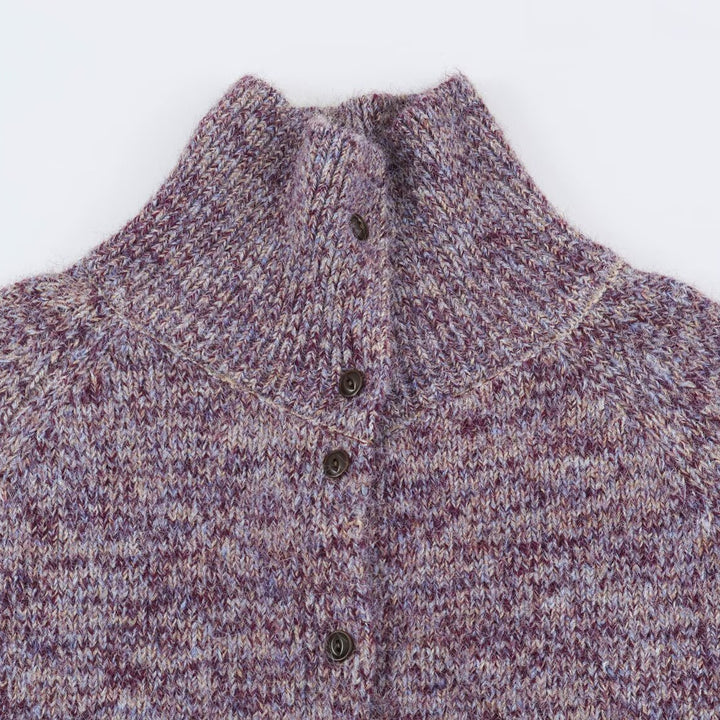 Women's Chunky Knit Cardigan with High Roll Neck and Continuous Button Placket Amarae