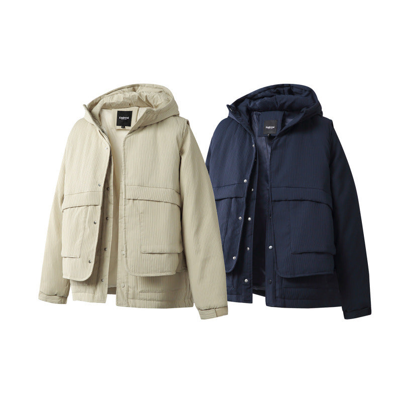 Unisex Padded Hooded Jacket with Removable Vest Insert and Ribbed Texture Amarae