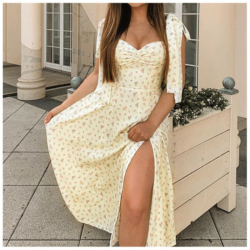 Chic Floral Print Maxi Dress for Women with Bow Sleeves