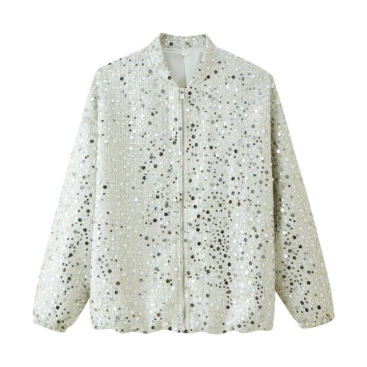 Ladies Sparkling Jacket with Round Collar and Hidden Zipper Lune London