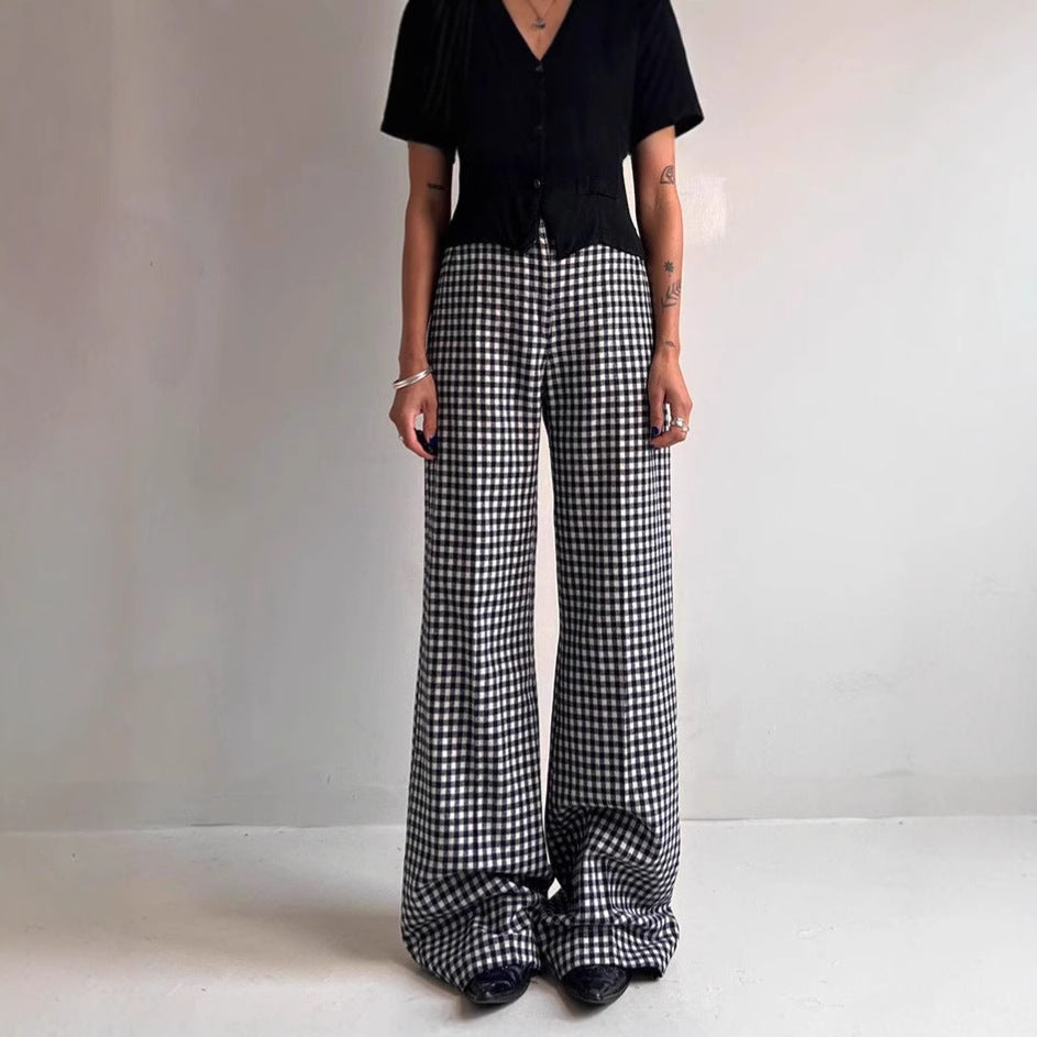Women Comfortable Tube Pants with Checkered Pattern and Elastic Waist Lune London