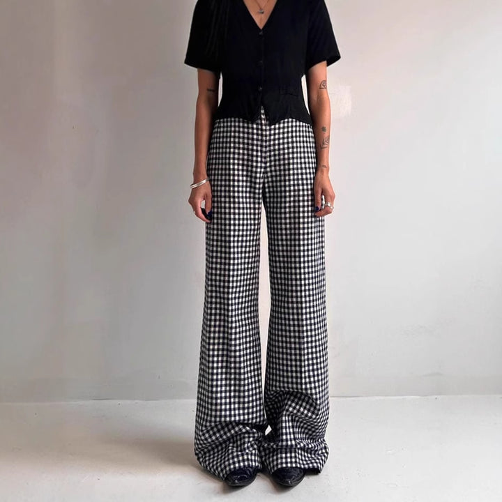 Women Comfortable Tube Pants with Checkered Pattern and Elastic Waist Lune London