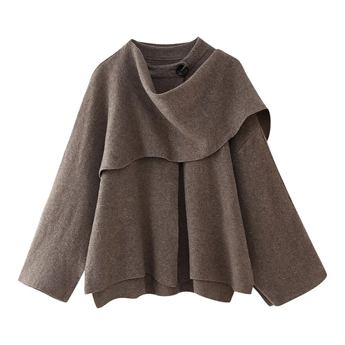 Fashion oversized jacket for women with asymmetrical cut and elegant high collar Amarae