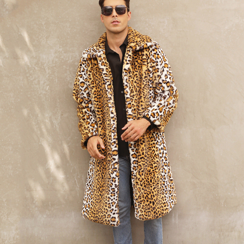 Luxurious faux fur coat for men with a striking leopard print Lune London