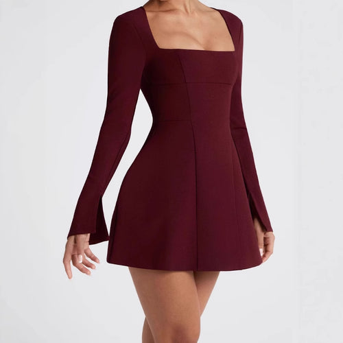 Women Elegant Mini Dress with Square Neckline and Flared Sleeves Amarae