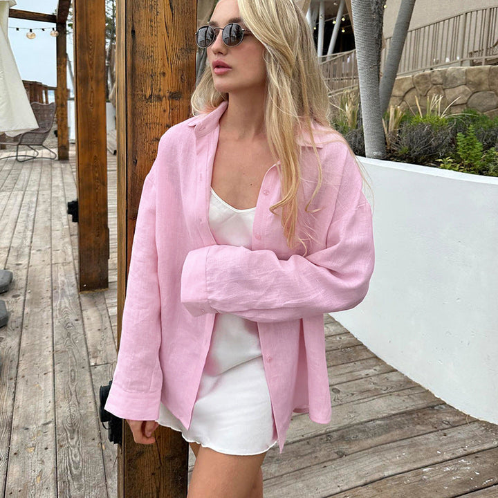 Women's Linen Shirt with Casual Cut and Oversized Sleeves Lune London