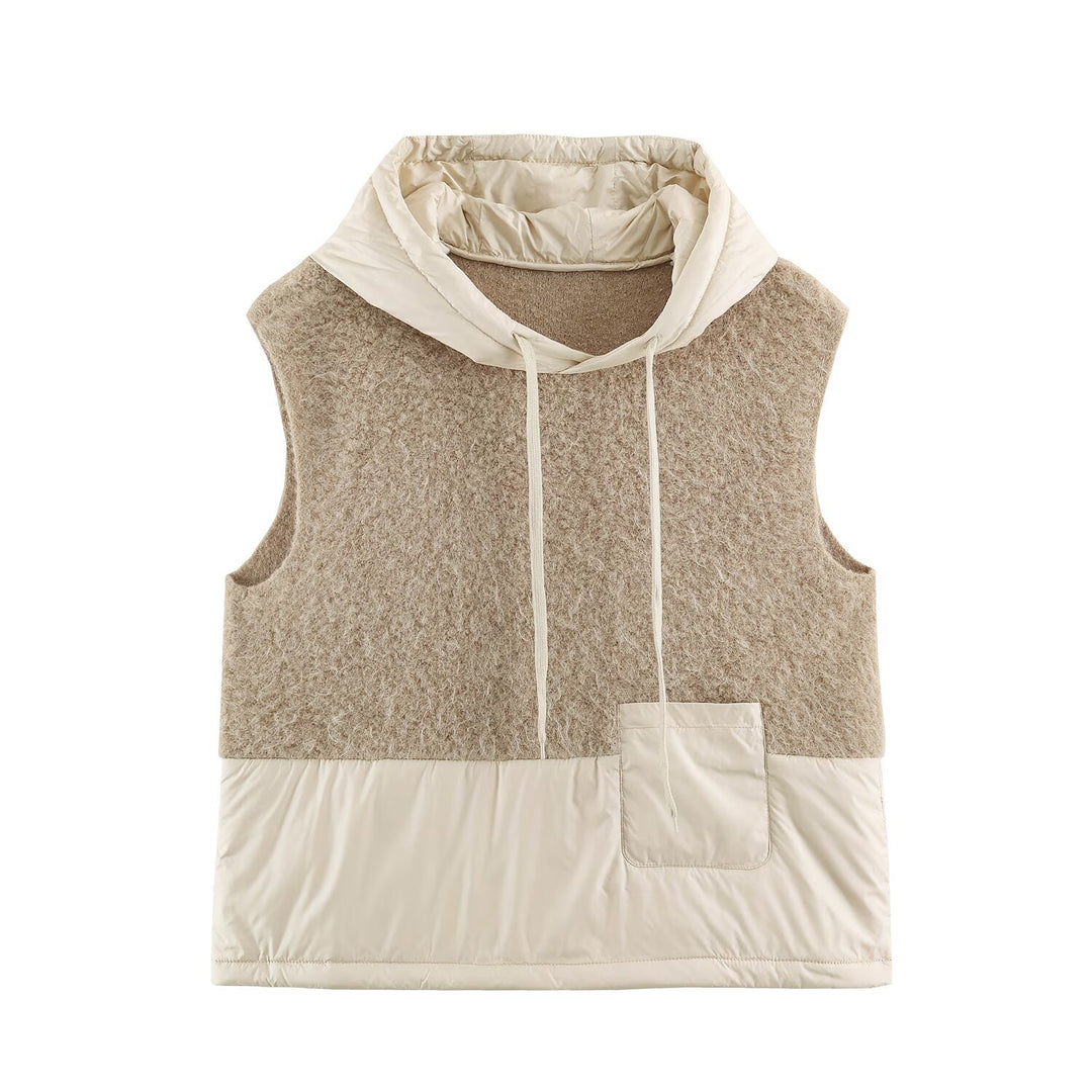 Women's Padded Quilted Vest with Teddy Insert, Hood and Drawstring Amarae