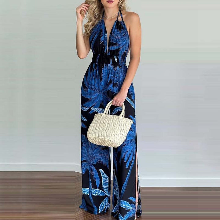 Halter jumpsuit women with wide legs and side slits Lune London