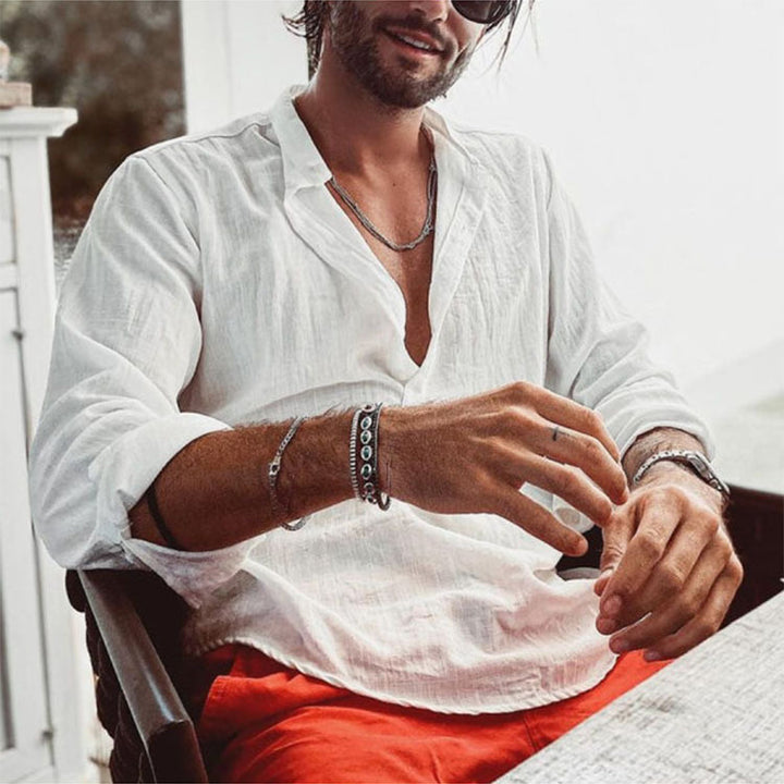Men Casual Long Sleeve Shirt with Stand Collar and Practical Button Details Lune London