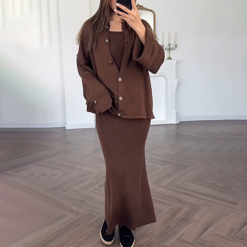 Women's knit set with elegant blazer and sleeveless maxivers dress Amarae