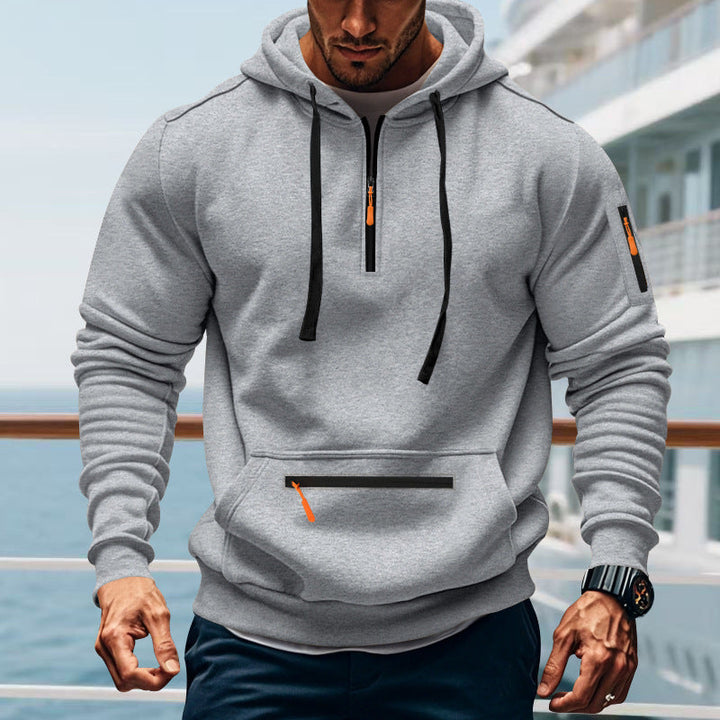 Men's sporty hooded sweatshirt with practical two-way zipper and side pockets Lune London