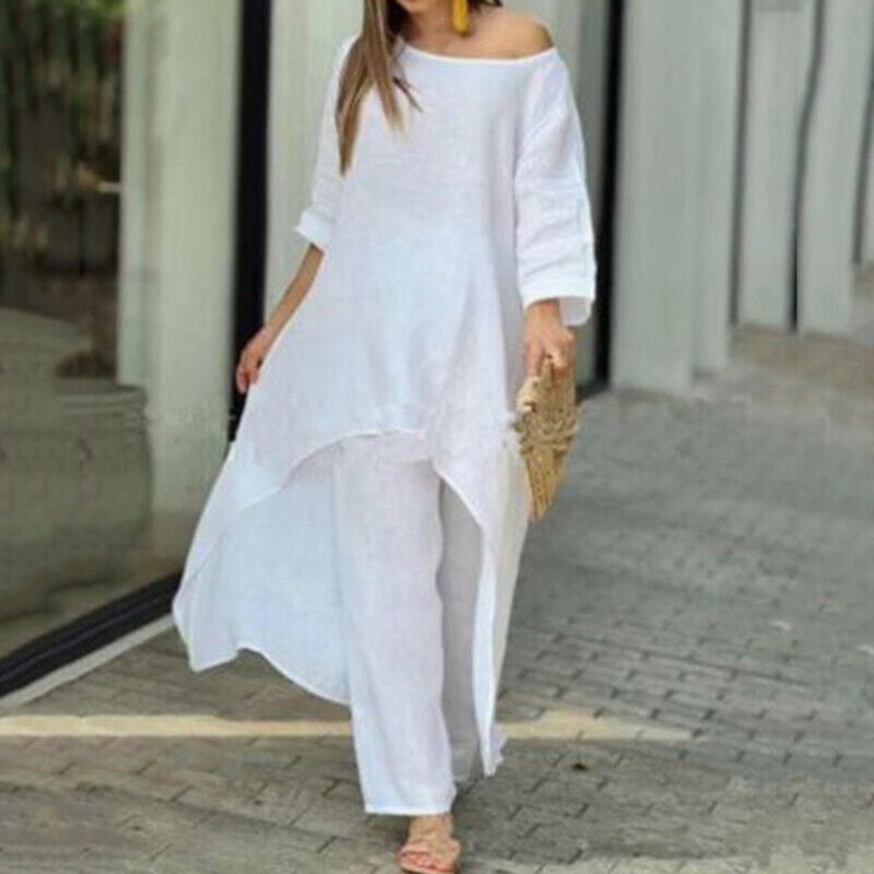 Women's airy linen-blend tunic set with wide palazzo pants Amarae