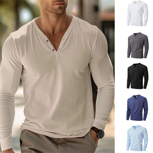 Men's long sleeve shirt with trendy Henley neckline Amarae