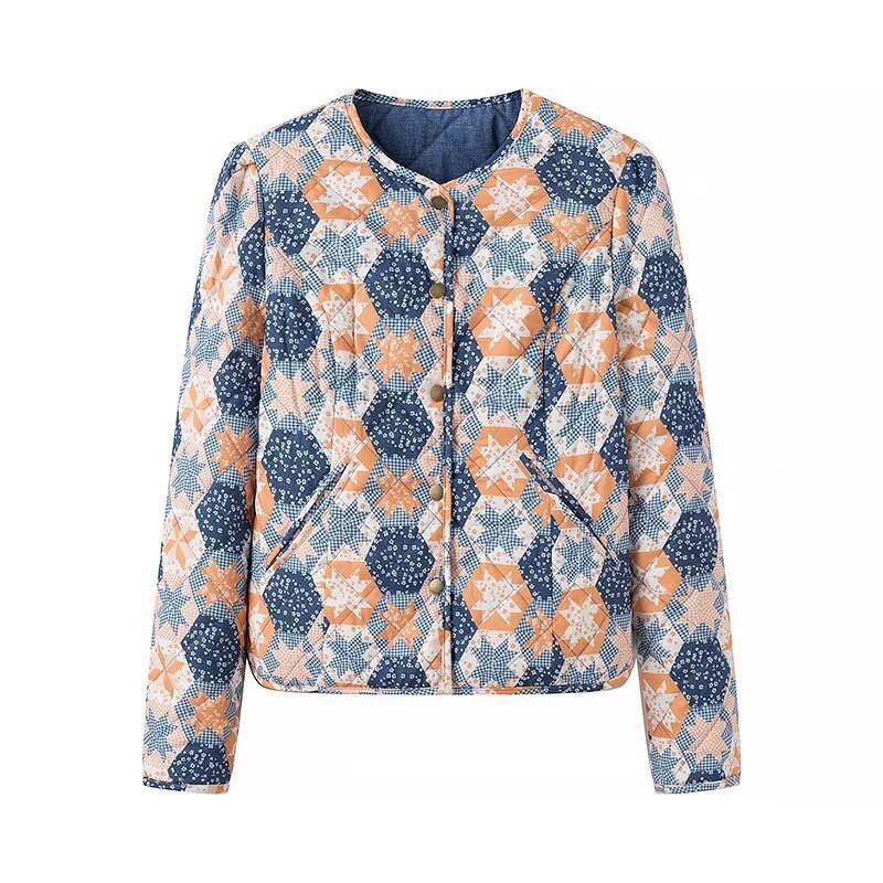 Veste matelassée de mode pour femme avec motif floral et poches pratiques
